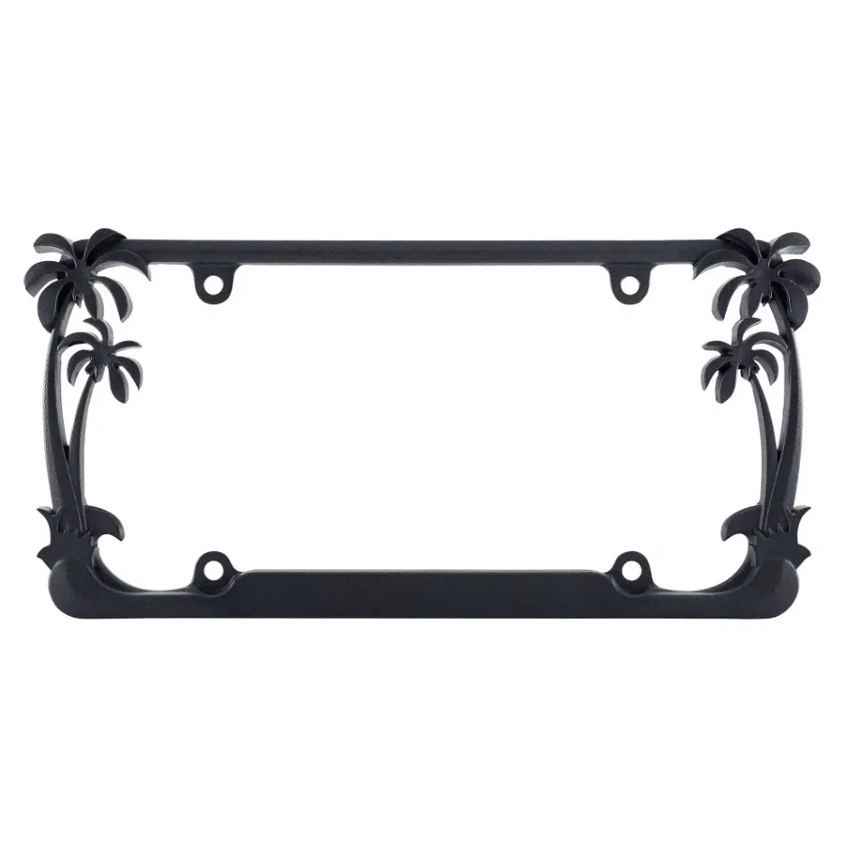 19050 – CRUISER License Plate Frame, Palm Tree Design Without Illumination Powder Coated Matte Black Die Cast Zinc Fr...